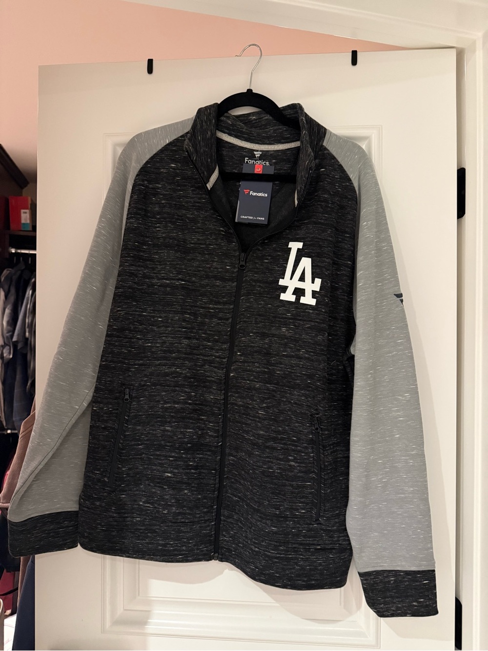 Fanatics Black & Gray Los Angeles Dodgers Raglan Full-Zip Jacket men XL nwt